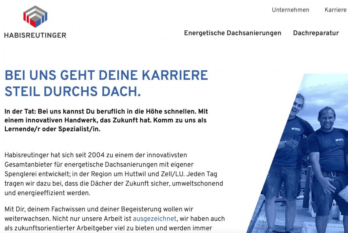 Website Habisreutinger.swiss, Bereich Karriere