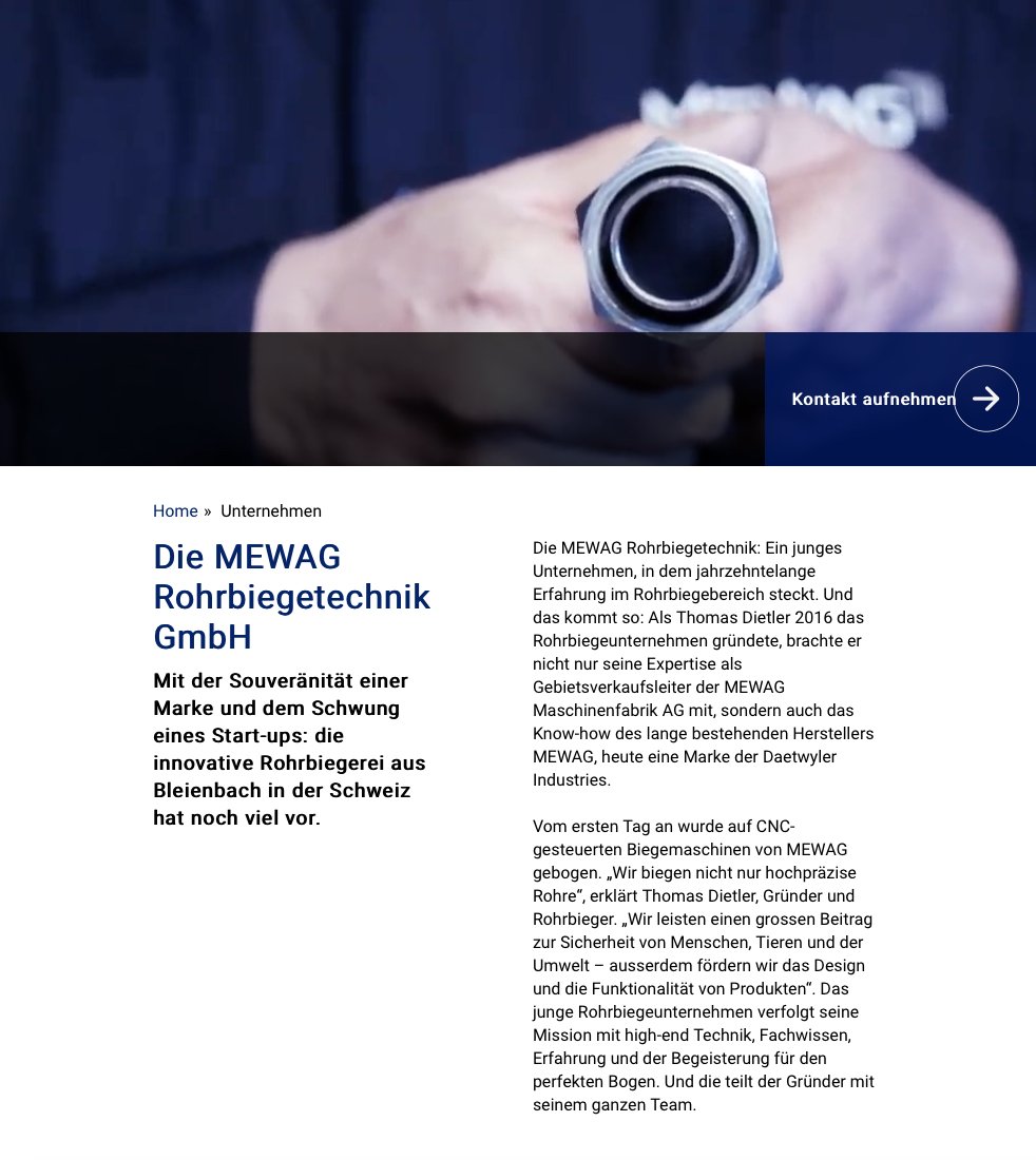 Website, Menüpunkt Unternehmen, "Text plus Konzept"