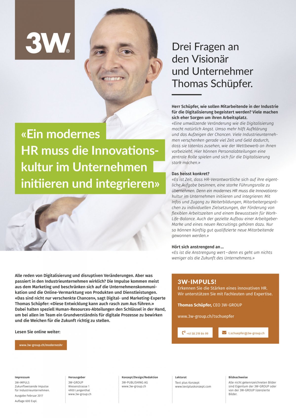 Magazin 3W-Impuls, Rückseite, "Text plus Konzept"