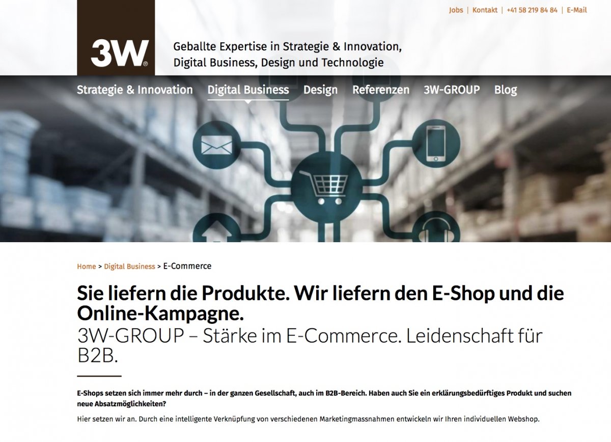 Website für 3W-GROUP, Bereich Digital Business, "Text plus Konzept"