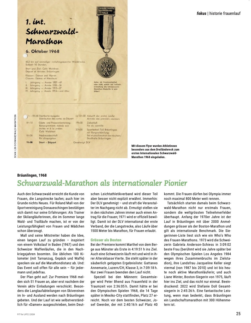 Artikel Fit for Life Historie Schwarzwald-Marathon