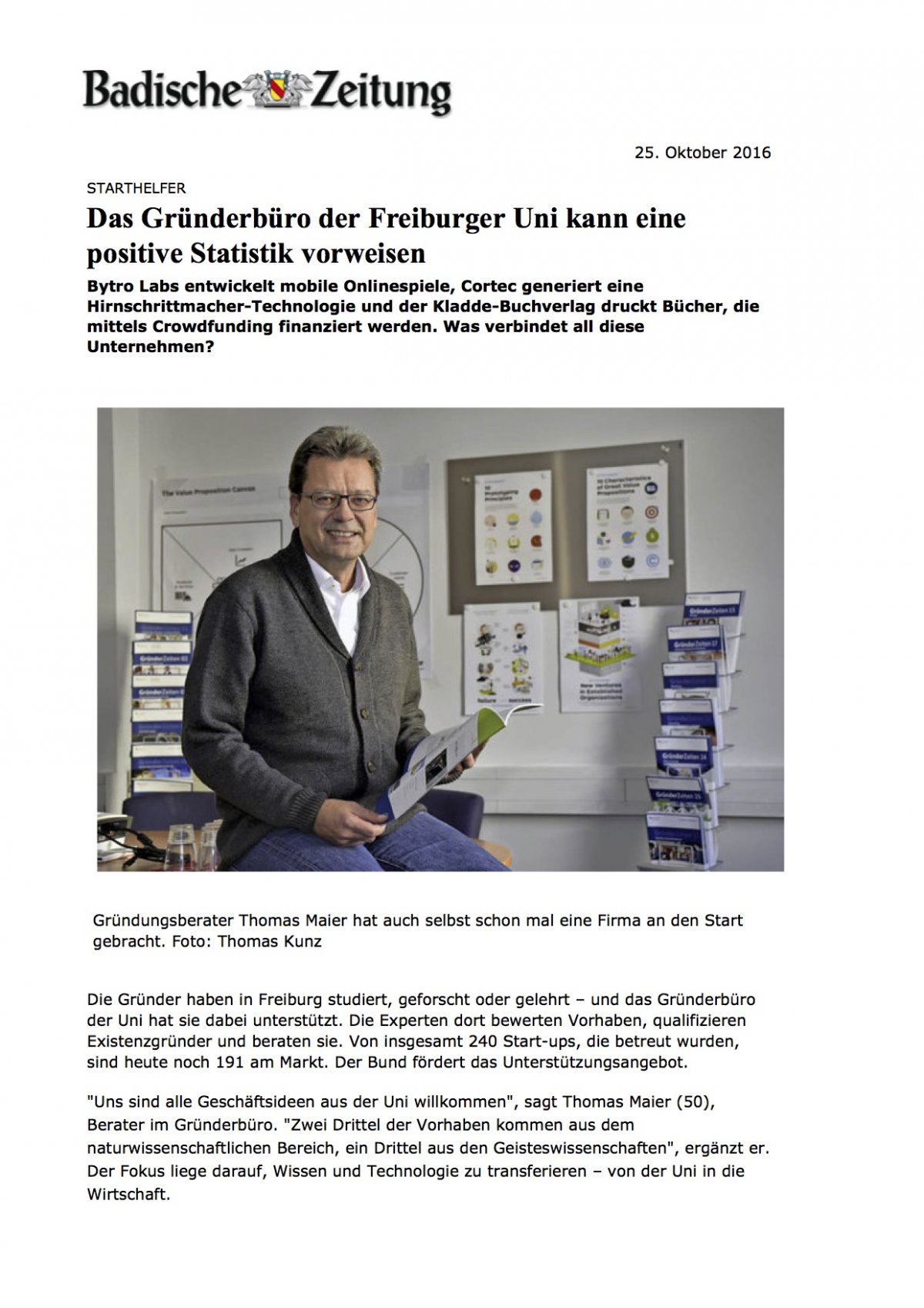 Thema: Gründerbüro der Albert-Ludwigs-Universität Freiburg Seite 1