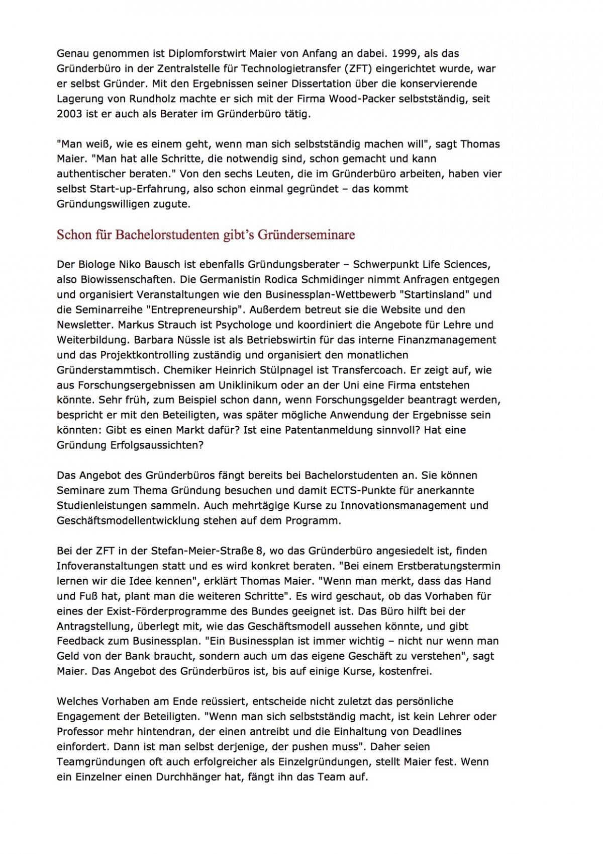 Thema: Gründerbüro der Albert-Ludwigs-Universität Freiburg Seite 2