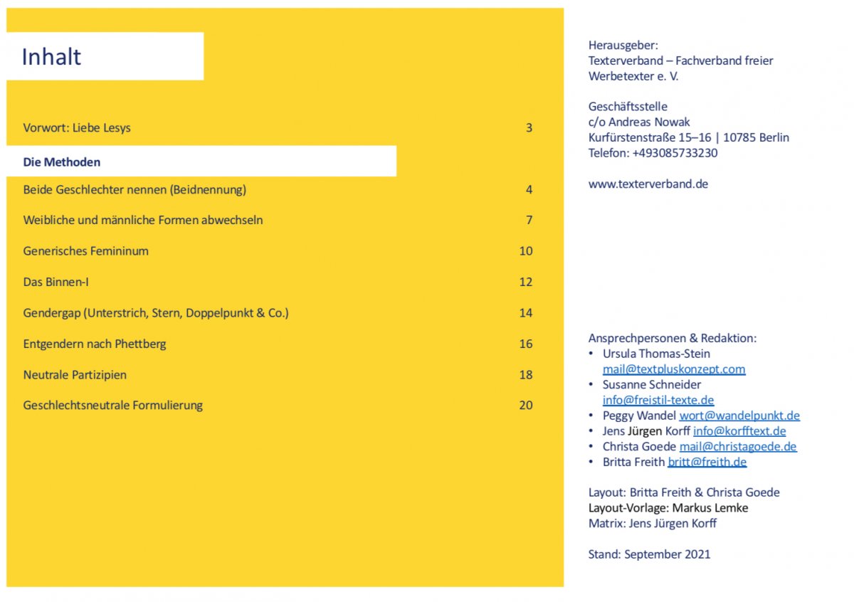 Inhalt, "Gendern für Textys", Texterverband
