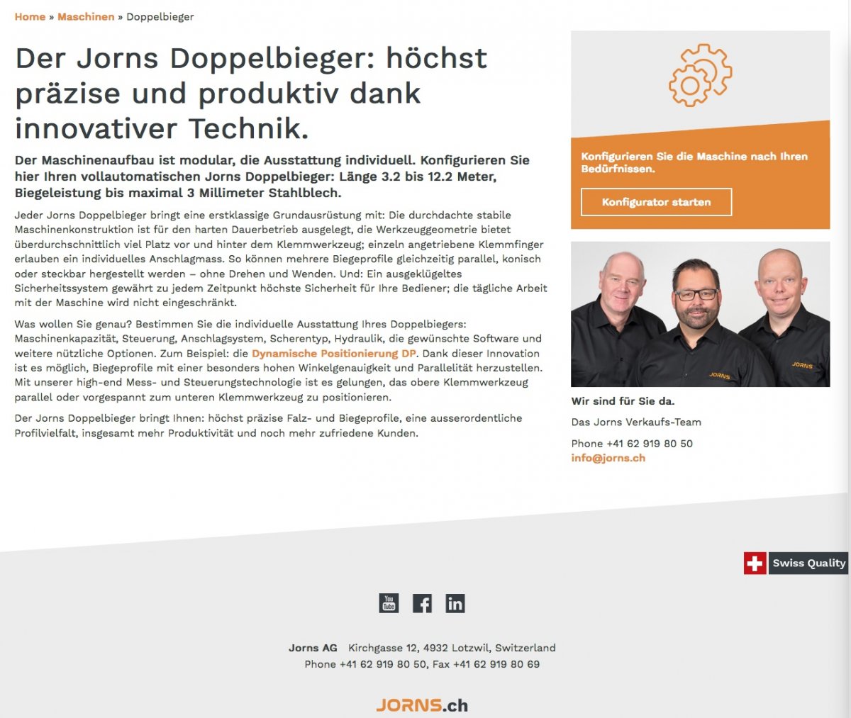 Landingpage für die Jorns AG, Doppelbieger