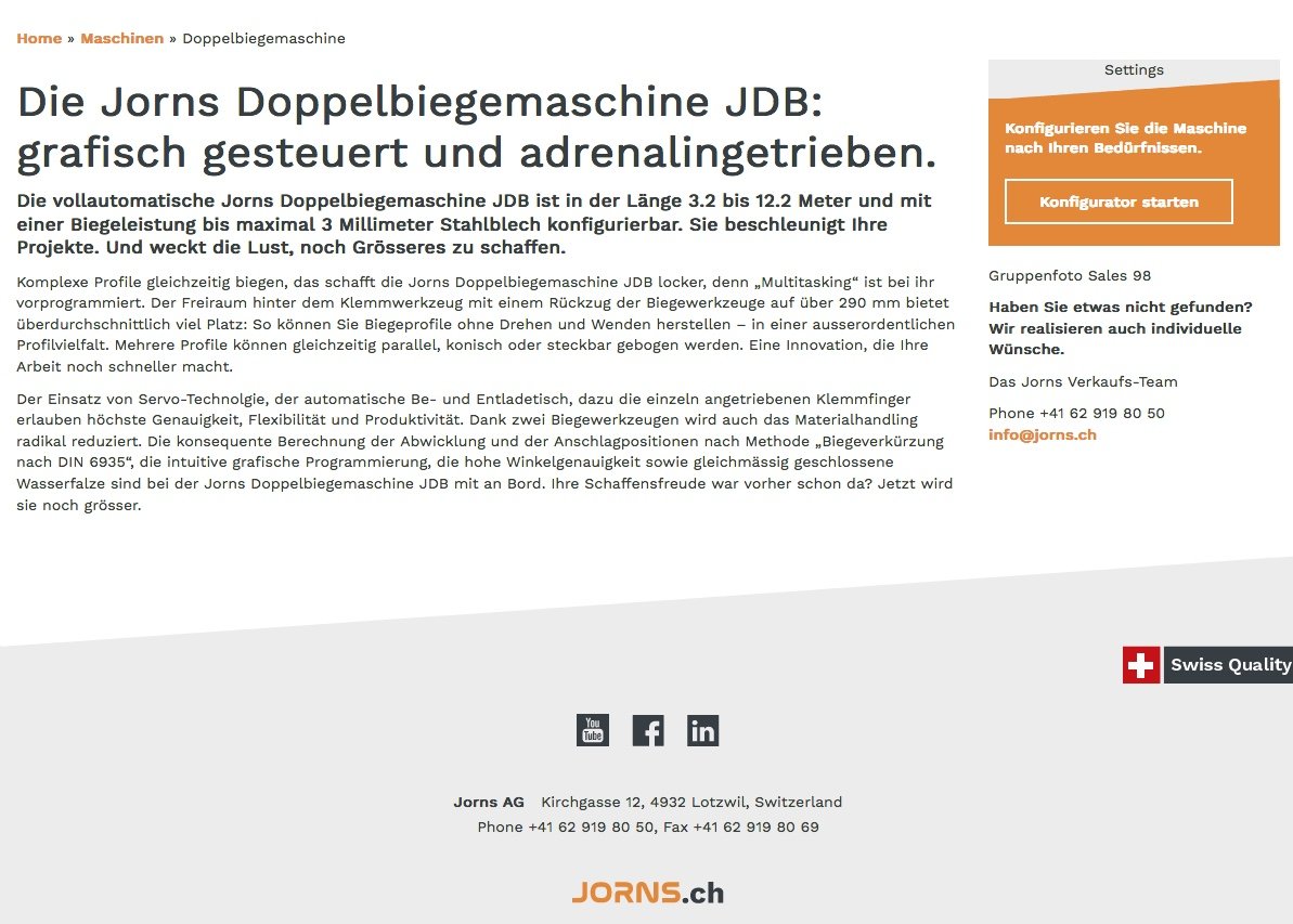 Texte für Website mit Konfigurator, Jorns, Produkt