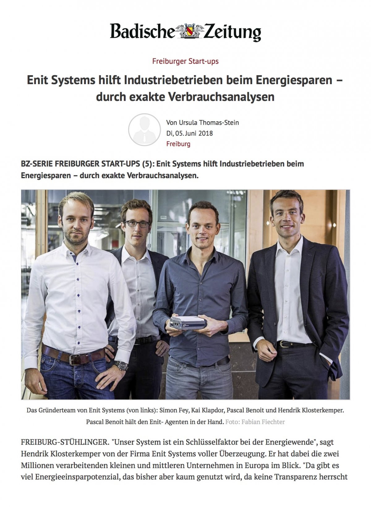 Unternehmensportrait: Das Freiburger Start-up Enit Systems Seite 1