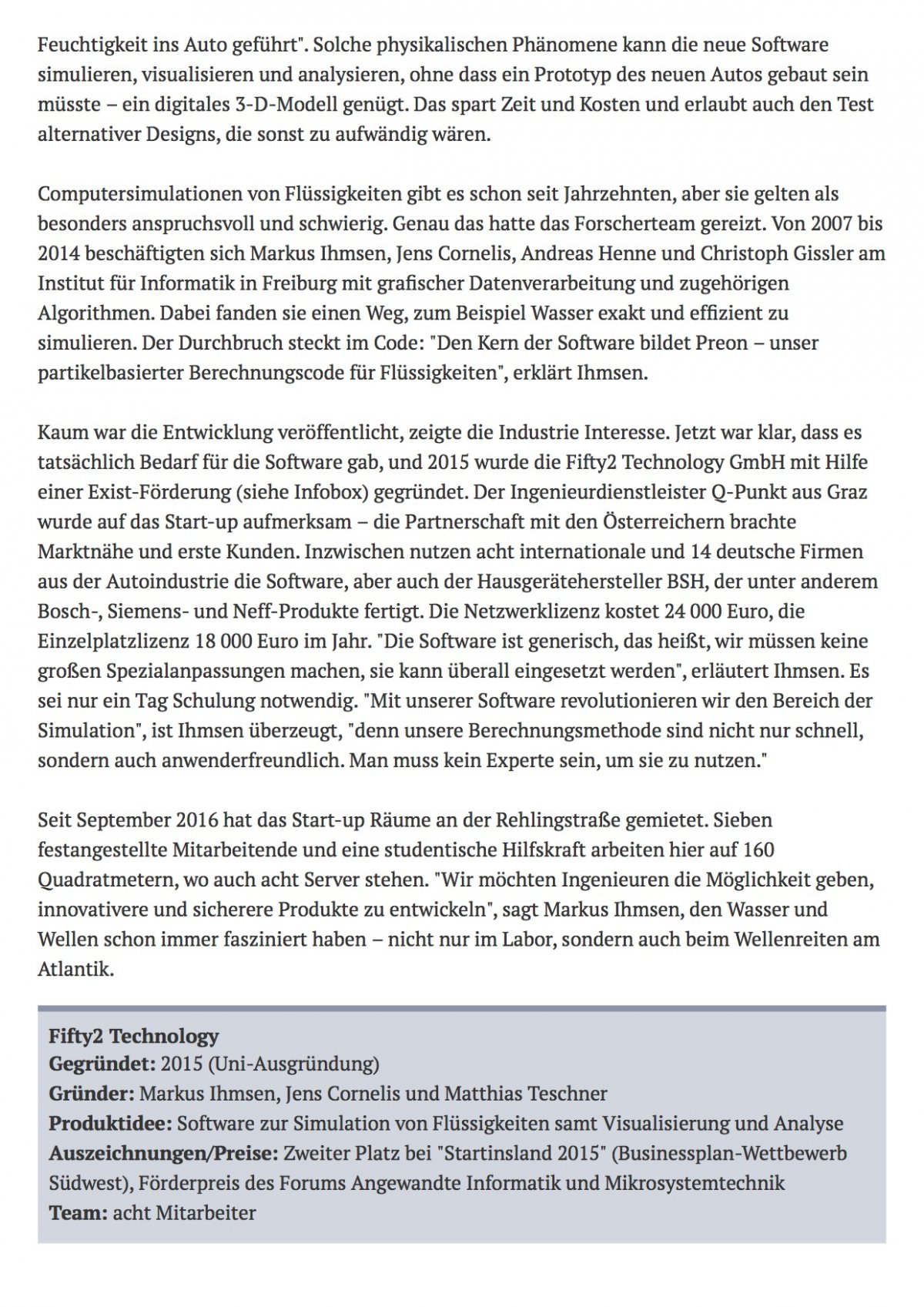 Pressebericht zum Start-up Fifty2 Technology, Badische Zeitung, Seite 2