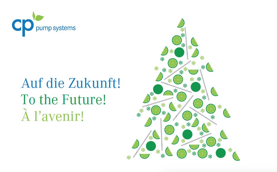 Dreisprachige Weihnachtskarte für CP Pumpen, Titel